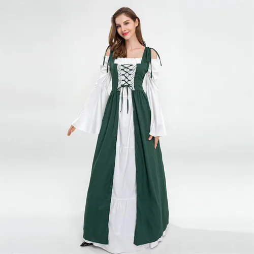 Vista 3 de FRMUIC Vestidos renacentistas para mujer, disfraces de Halloween, medieval, irlandés, sobre vestido, camisola, bohemio, vestido campesino victoriano