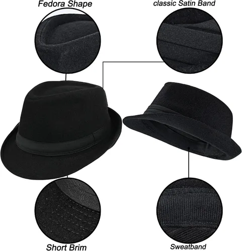 Vista 3 de Sombrero unisex clásico de Manhattan-Gangster-Fedora-Sombrero Trilby de ala corta, para mujeres y hombres, de fieltro de lana, con banda (S/M)