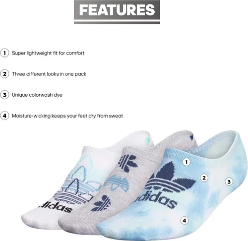 Vista 2 de adidas Originals Original Color Wash 3 Pack Super No Show para Mujer