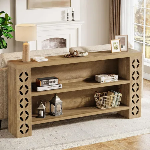 Vista 5 de Tribesigns Mesa consola de entrada extra larga de 70.9 pulgadas con almacenamiento, mesa de sofá estrecha detrás del sofá, muebles de entrada