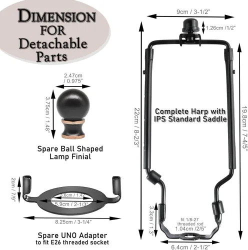 Vista 5 de Soporte de arpa de pantalla de lámpara de 7, 8, 9, 10 pulgadas, kit de arpa de lámpara ajustable, se adapta tanto a la barra de lámpara estándar