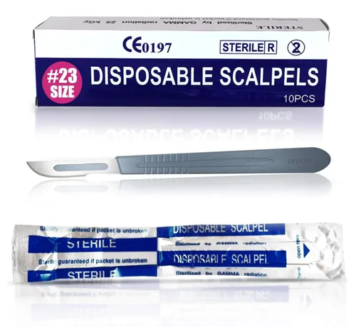 Vista 10 de MedHelp Escalpelos Desechables 10 - Herramienta de Dermaplaning Escalpelos 10 con Mango de Plástico, Hojas de Dermablade de Acero de Alto Carbono