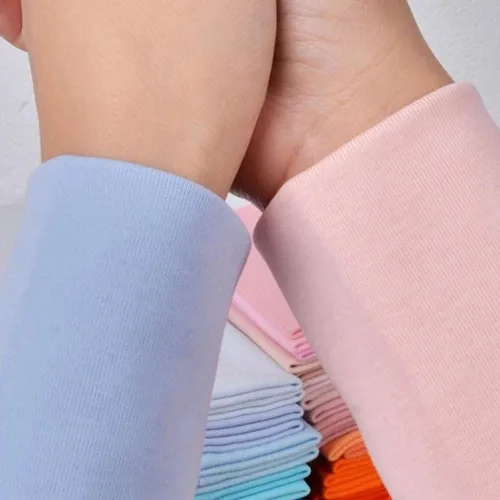 Vista 4 de 1 par de tela de algodón elástico de punto fino para coser camisas, tops y bricolaje (verde manzana, 1 par)