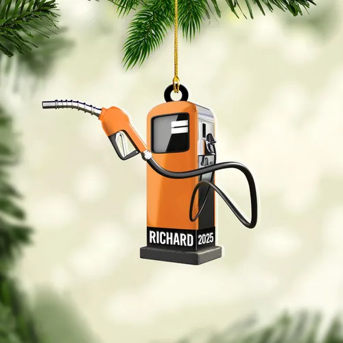 Vista 6 de Adorno de Navidad personalizado con bomba de gas, decoración retro personalizada para árbol de vacaciones, recuerdo único para trabajadores
