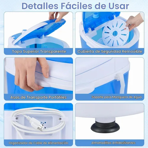 Vista 6 de ARLIME Mini lavadora y secadora, mini lavadora de lavandería de 5.5 libras Azul
