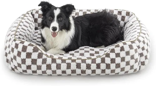 Vista 9 de JOEJOY Cama para perros medianos y pequeños, sofá cama ortopédica rectangular para perros, bonita cama moderna para cachorros con felpa jacquard