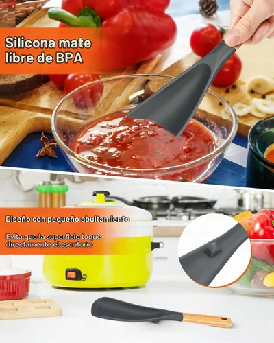 Vista 5 de Cuchara de cocina para utensilios de cocina antiadherentes, ideal para cocinar y servir silicona mate resistente sin BPA, cuchara con mango
