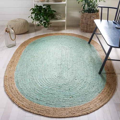 Vista 2 de SAFAVIEH Natural Fiber Collection - Alfombra ovalada, 2 pies 6 pulgadas x 4 pies, ovalada, azul aguamarina y marrón natural, yute hecho a mano