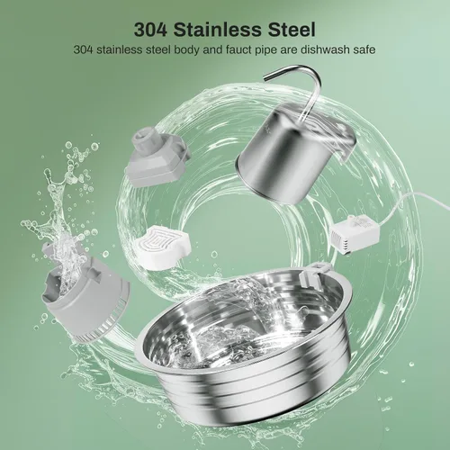 Vista 6 de Fuente de agua para gatos, fuente de acero inoxidable para mascotas de 4 L/135 onzas con 3 filtros, dispensador de agua para perros, fuente de agua
