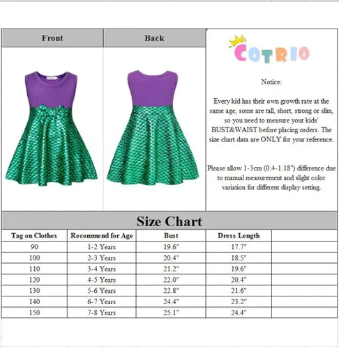 Vista 3 de COTRIO Mermaid Costume Dress for Girls Birthday Party Princess Dresses Kids Halloween Outfits Clothes