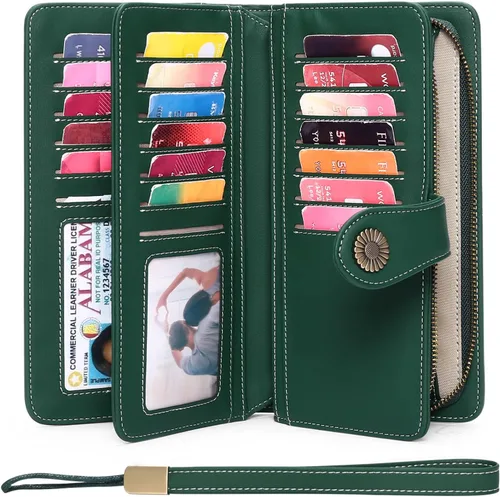 Vista 2 de FALAN MULE Cartera de cuero genuino RFID bloqueo gran capacidad Trifold señoras cartera.