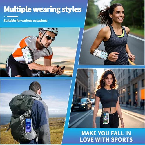 Vista 6 de Soporte para teléfono para correr, brazalete para teléfono celular, bolsa cruzada transparente para teléfono con correa ajustable, bolsa de brazo