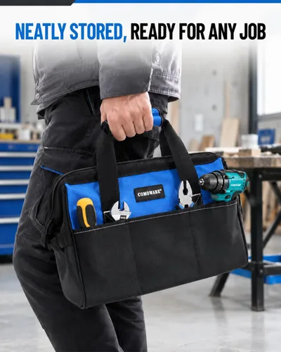 Vista 7 de COMOWARE 13-Inch Tool Bag, Zip-top Wide Mouth Open top Tool Bag, Large Capacity Tool Organizer with Inside Pockets, Blue Tool Tote Bag for