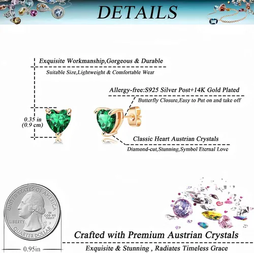 Vista 4 de Aretes de cristal austriaco con forma de corazón para mujer, joyería hipoalergénica de plata de ley 925