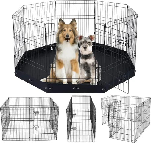 Vista 10 de VEVOR Corralito para perros, 4 paneles de 24 x 36 pulgadas, parque de ejercicio plegable de metal para mascotas, valla para perros para interiores