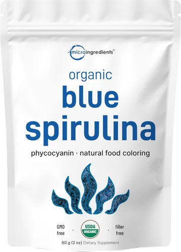 Vista 6 de Polvo de espirulina azul orgánica (extracto de ficocianina), 30 porciones, sin olor a pescado, proteína 100% vegana de algas azul-verdes, colorante