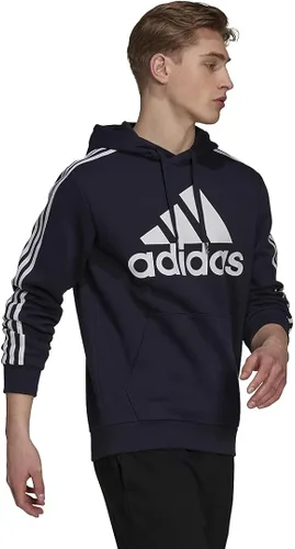 Vista 7 de adidas Sudadera con capucha de forro polar de 3 rayas para hombre, Gris jaspeado medio-negro.