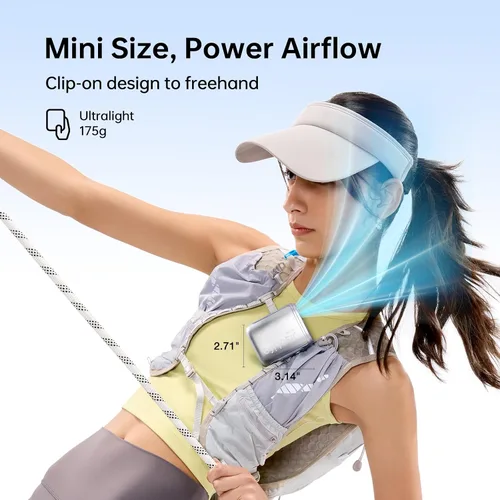 Vista 6 de JISULIFE Ventilador de cuello portátil, 100 velocidades ajustables, enfriamiento de 40000 RPM, mini ventilador personal portátil, recargable por USB