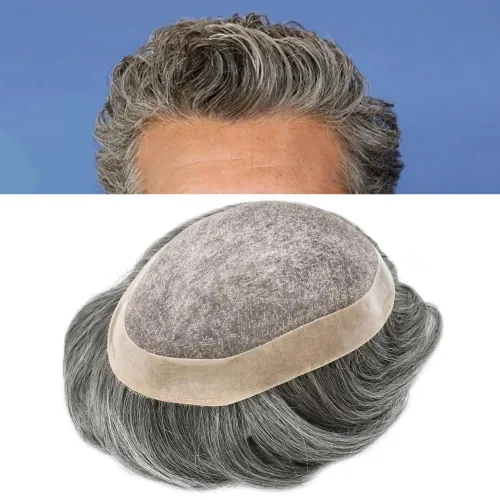 Vista 46 de Mens Toupee Hair Piece Real Human Hair Fine Mono Toupee para hombres Sistema de reemplazo de cabello para hombre Postizo Protesis Capilar Para