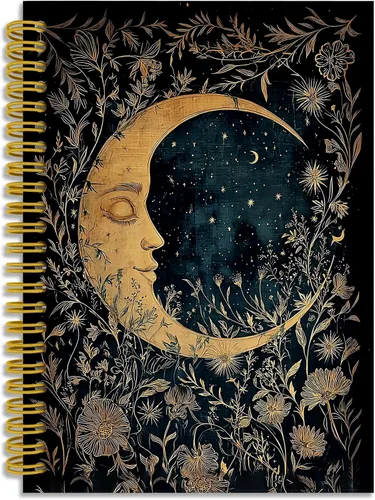 Vista 10 de Dark Witchy Moon Stars Notebook Journal, Celestial Astrology Witchy Gifts for Women Journal, Crescent Moon Face Starry Forest Spiral Notebook