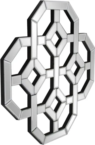 Vista 2 de Howard Elliott Armonia Espejo hexagonal entrelazado con formas geométricas, pieza decorativa contemporánea biselada para entrada, baño, dormitorio