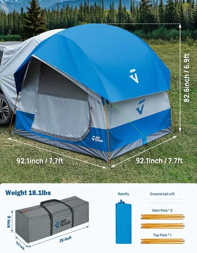 Vista 9 de JOYTUTUS Tienda de campaña SUV para acampar con sombrilla impermeable, diseño de doble puerta, tienda de campaña para auto con postes de aluminio