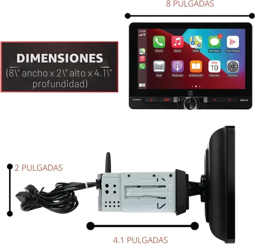 Vista 4 de Dual Electronics DCPA81W 8-pulgadas Certificado Apple CarPlay Android Auto Con Cable o Inalámbrico Radio Estéreo de Coche Pantalla Táctil Single