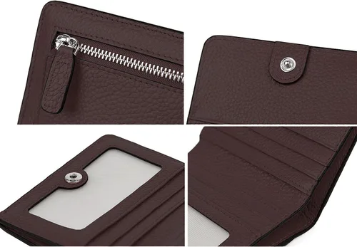 Vista 7 de BIG SALE-AINIMOER billetera de bolsillo pequeña con cremallera, plegable, compacta de cuero con bloqueo por identificación por radiofrecuencia