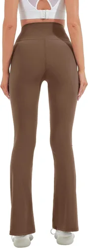 Vista 8 de HEGALY - Pantalones deportivos de yoga acampanados para mujer, leggings acampanados de cintura alta cruzada para disimular el abdomen