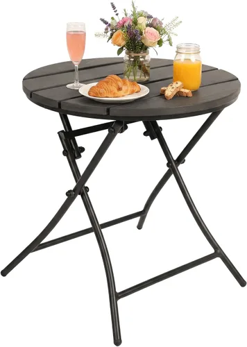 Vista 11 de Mesa auxiliar para exteriores, mesa auxiliar redonda plegable de metal, resistente a la intemperie, mesa decorativa de patio pequeño para porche