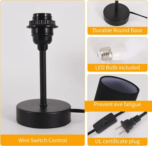Vista 5 de RISLG Juego de 2 lámparas de mesa para recámara, lámparas de noche para mesita de noche con interruptor de cable, lámparas de escritorio