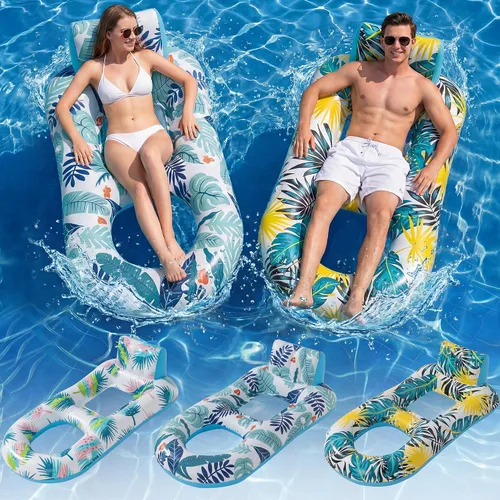 Vista 9 de 2 Pack Pool Floats Adult Heavy Duty-Adult Pool Float Lounger with Cup Holders, Backrest & Footrest Pool Lounge Float Pool Floaties Rafts for Beach