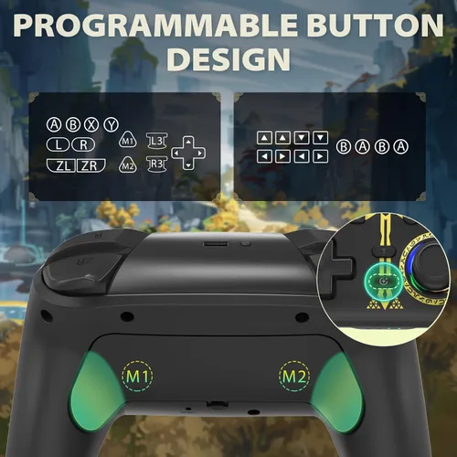 Vista 4 de YCCTEAM Switch Pro Controller Compatible for SwitchSwitch LiteOLED, Switch Controllers Remote Replacement with RGB LightProgrammableTurboMotion