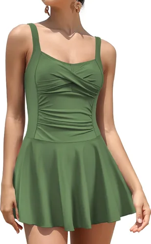 Vista 48 de SHEKINI Traje de baño de una pieza con falda fruncida cruzada para mujer Vestido de baño Traje de baño Albaricoque - Bw