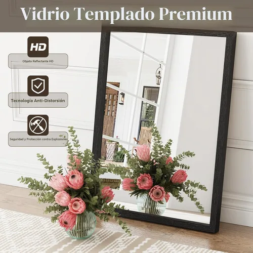 Vista 8 de Syndra Espejo de baño con marco de madera negra, 22 x 30 pulgadas, moderno espejo de tocador para pared, marco delgado y profundo impermeable Negro