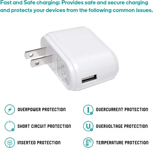 Vista 4 de Cargador de pared con adaptador de corriente USB con enchufe de viaje de cable USB para masajeador eléctrico