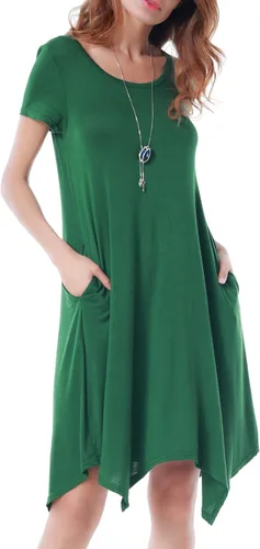 Vista 4 de Invug Vestido casual de manga corta con cuello redondo y bolsillos para mujer
