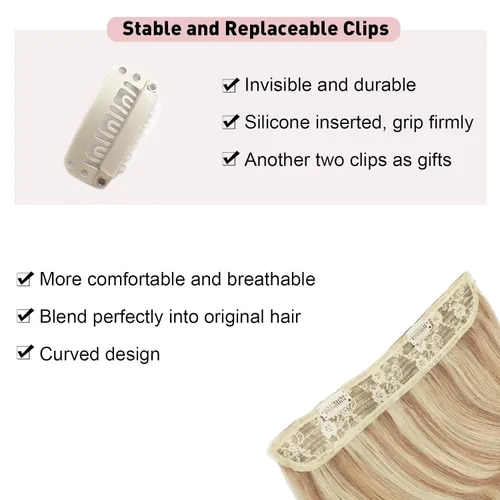 Vista 4 de Tinashe Extensiones de cabello humano real con alambre, lacio, 12 pulgadas, 2.47 onzas, rubio claro, con reflejos rubio dorado, extensiones