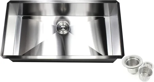 Vista 9 de Zero Radius - Fregadero de cocina de acero inoxidable de calibre 16 duradero de calibre 16 con colador de cesta elevable (30 pulgadas)