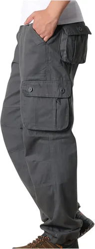 Vista 3 de Pantalones cargo al aire libre para hombres bolsillos pantalones rectos de color sólido pantalón deportivo suelto