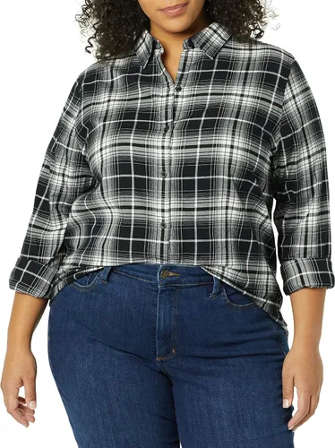 Vista 4 de Tienda Essentials Camisa de franela a cuadros ligera de manga larga para mujer