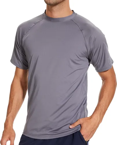 Vista 13 de Arcweg Rashguard Men Swim Short Sleeves Diving UV Protection UPF 50+ Elastic Rash Vest Loose Fit Top Swimming Quick Drying