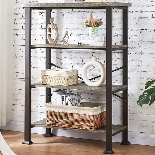 Vista 8 de HOMBAZAAR - Estantería de 3 niveles, estantería industrial negra, estanterías profundas de madera y metal de ingeniería, estantería baja para sala