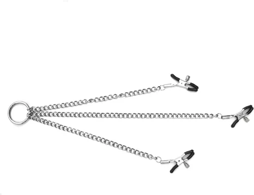 Vista 4 de ZKF Nuevo fetiche ajustable pezón abrazaderas fetiche pezón teasers clítoris sensual bondage tres pezones clip (1 paquete) plata, plateado