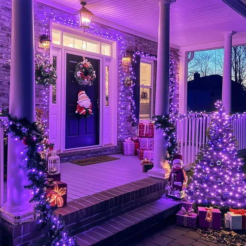 Vista 6 de JMEXSUSS Guirnalda de 250 luces LED de Navidad, 91.5 pies, luces de Navidad moradas impermeables para exteriores, 8 modos de iluminación, luz Púrpura