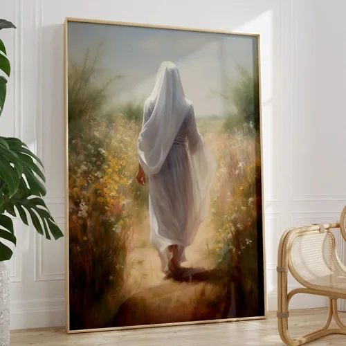 Vista 8 de Arte de pared de acuarela de Jesús, pintura en lienzo cristiano, imágenes de las Escrituras, decoración de pared, póster con versículos bíblicos
