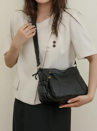 Vista 3 de Bolso Hobo de cuero para mujer, bolso de mezclilla retro, bolso cruzado grande, bolso de hombro casual