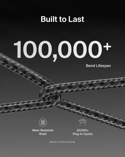 Vista 4 de Belkin Cable USB C a USB C, 3.3 pies, 60 W, cargador tipo C, cable de carga para iPhone, suave, trenzado, flexible para iPhone 16, Galaxy S25, Pixel