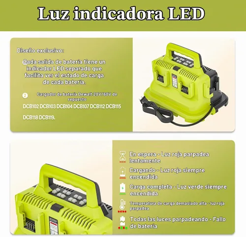Vista 3 de Estación de Carga Rápida de 6 Puertos, Reemplazo para Cargador de Batería Dewalt Flexvolt 20V/60V, Compatible con Batería Flexvolt Devvalt 20V/60V