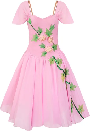 Vista 2 de Tutú de ballet de baile de flores para niños, leotardo integrado. Vestidos para niñas Ballet de baile